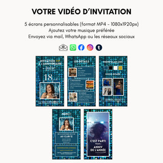 Vidéo d'invitation VIP personnalisable, 5 écrans, pour un anniversaire 18 ans