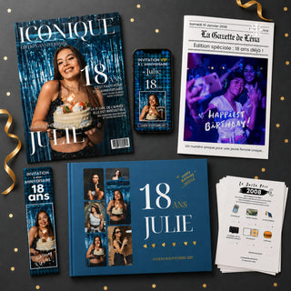 Kit anniversaire 18 ans personnalisable : magazine, gazette, livre d'or, invitation