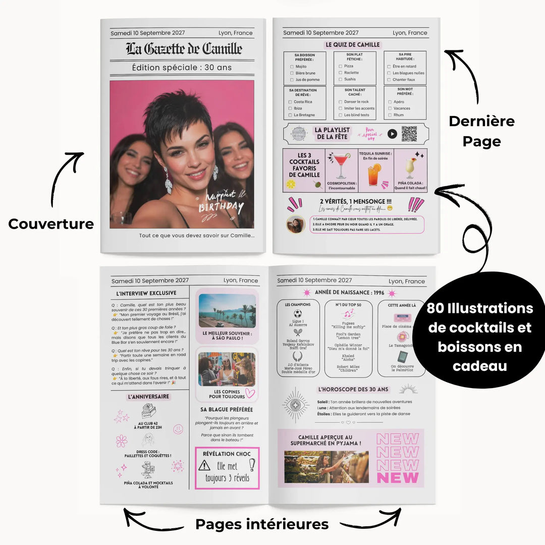 Modèle Canva de gazette personnalisable à imprimer pour un anniversaire 30 ans