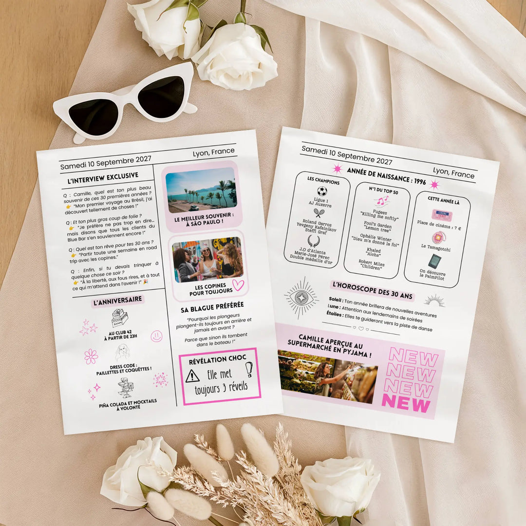 Gazette anniversaire 30 ans personnalisable avec quiz et horoscope