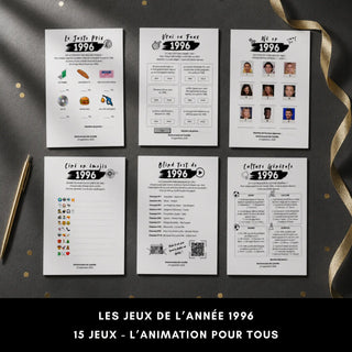 Jeux anniversaire 30 ans personnalisables, année 1996, pack de 15 jeux