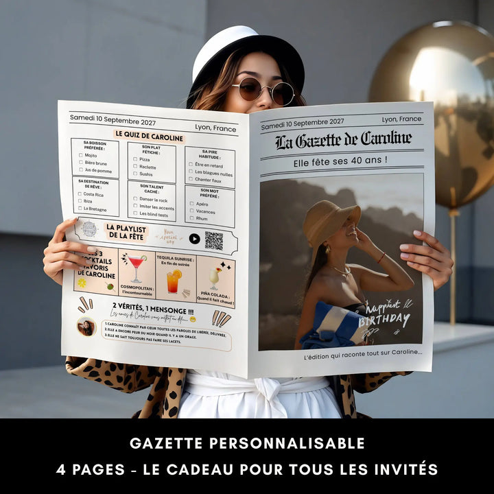 Femme tenant et lisant la Gazette personnalisable 4 pages d&