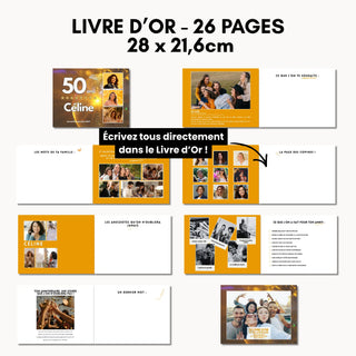 Pages personnalisables du livre d'or anniversaire 50 ans, 26 pages au format 27,9x21,6cm