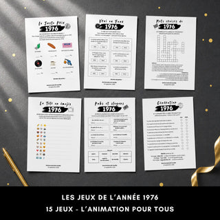 Jeux d'anniversaire personnalisables année 1976, pack de 15 jeux