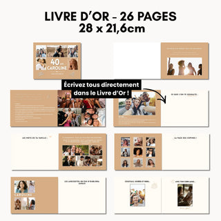 Détail des pages personnalisables du livre d'or anniversaire 40 ans, à écrire directement