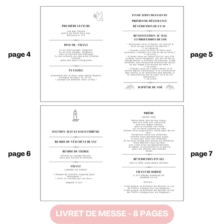 Livret de messe baptême 8 pages – prières, lectures, chants et bénédictions