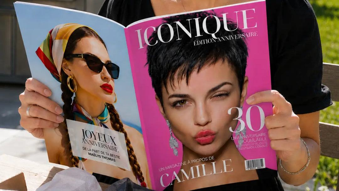 Magazine Iconique édition anniversaire 30 ans personnalisé pour femme, couverture rose