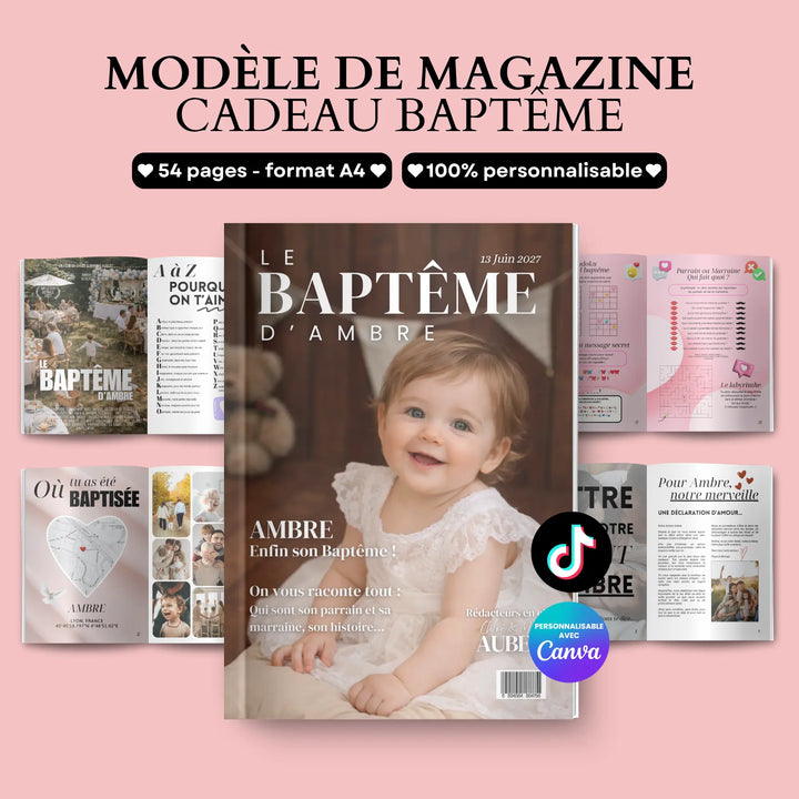 Journal souvenir du baptême avec 54 pages au format A4 et personnalisable