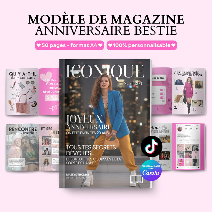 Magazine Personnalisé pour Anniversaire Bestie | Modèle Canva à personnaliser
