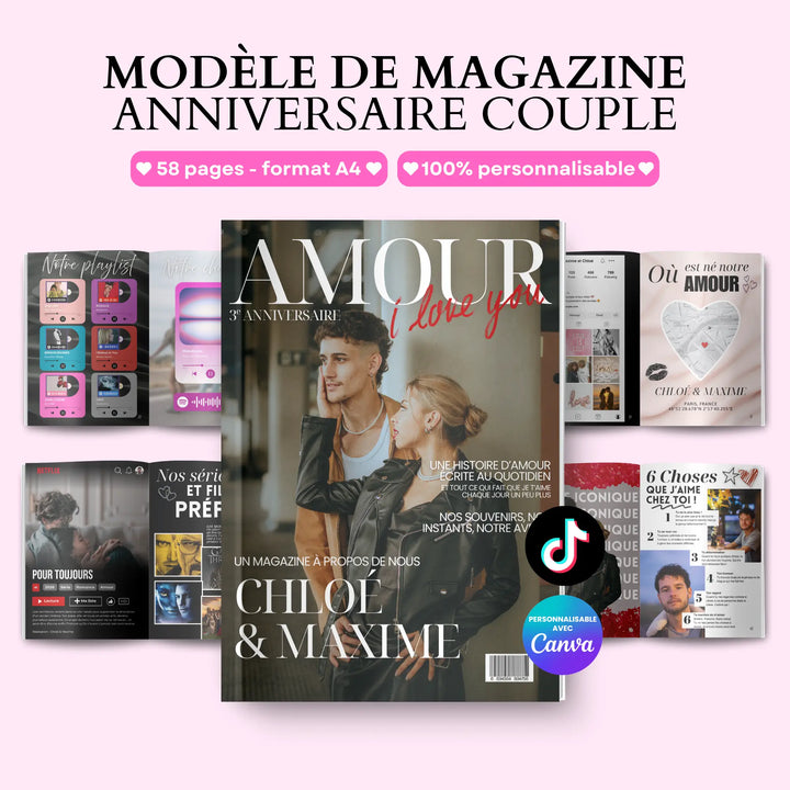 Magazine Cadeau Couple Personnalisé | Modèle Canva à personnaliser
