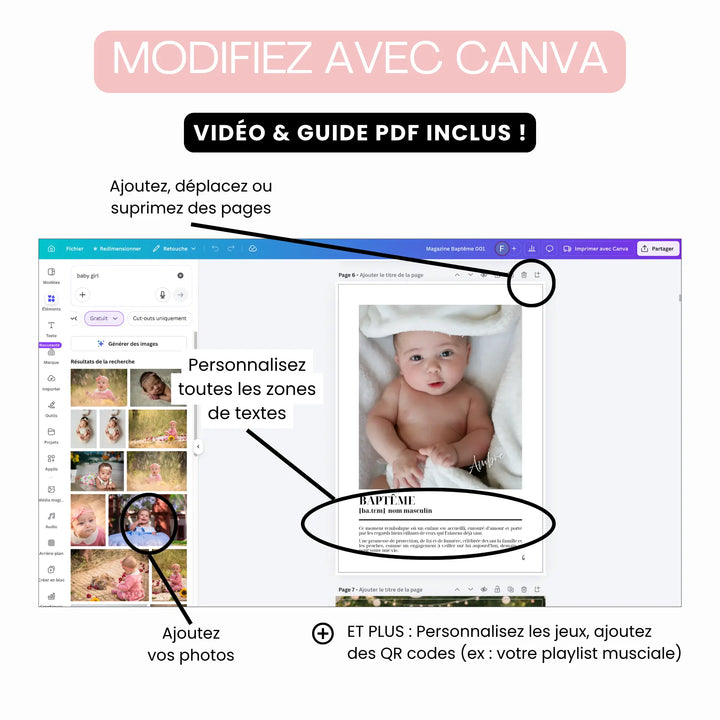 Comment modifier son journal baptême avec canva.