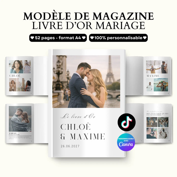 Magazine Personnalisé Livre d'Or Mariage | Modèle Canva à personnaliser