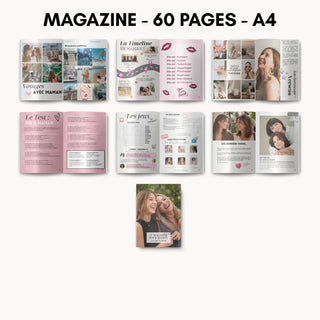 Magazine personnalisé maman : voyages, timeline, test et jeux à personnaliser