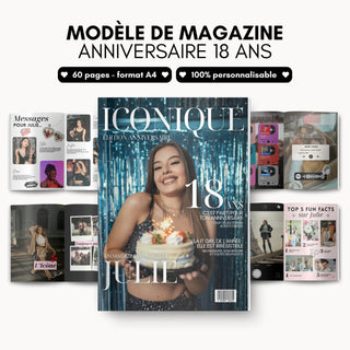 Présentation du cadeau personnalisé 18 ans unique à garder à vie au format magazine.