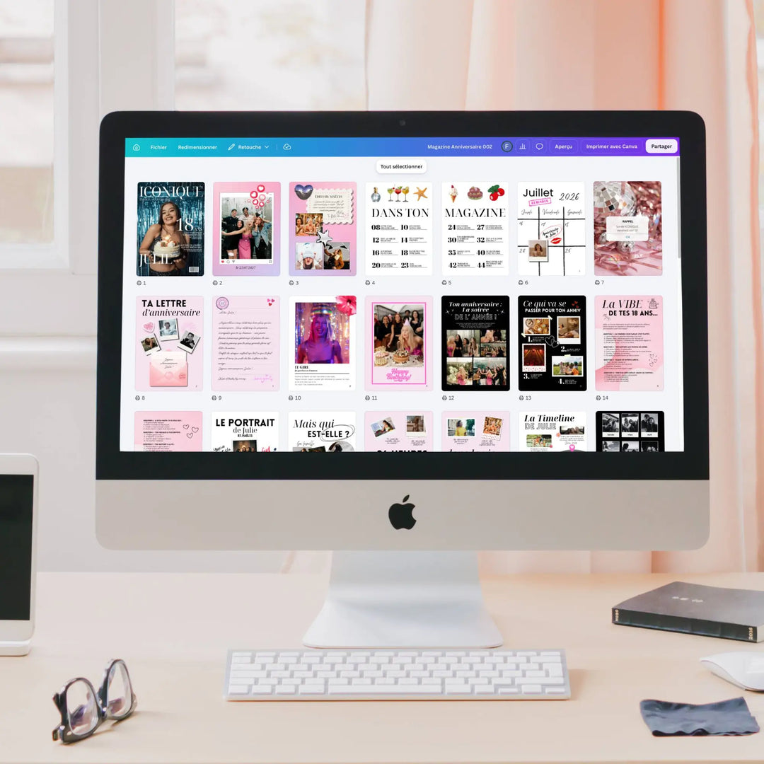 Vue écran canva du magazine personnalsisé 18 ans pour fille.