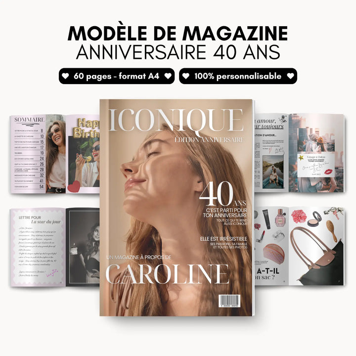 Magazine Personnalisé Anniversaire 40 ans | Modèle Canva à personnaliser