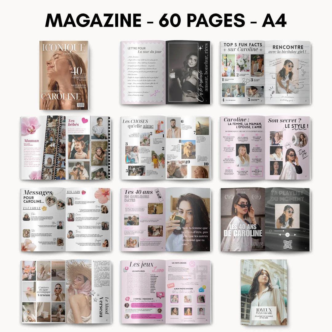 Magazine Personnalisé Anniversaire 40 ans | Modèle Canva à personnaliser