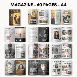 Aperçu des pages du magazine anniversaire 50 ans personnalisable, 60 pages format A4