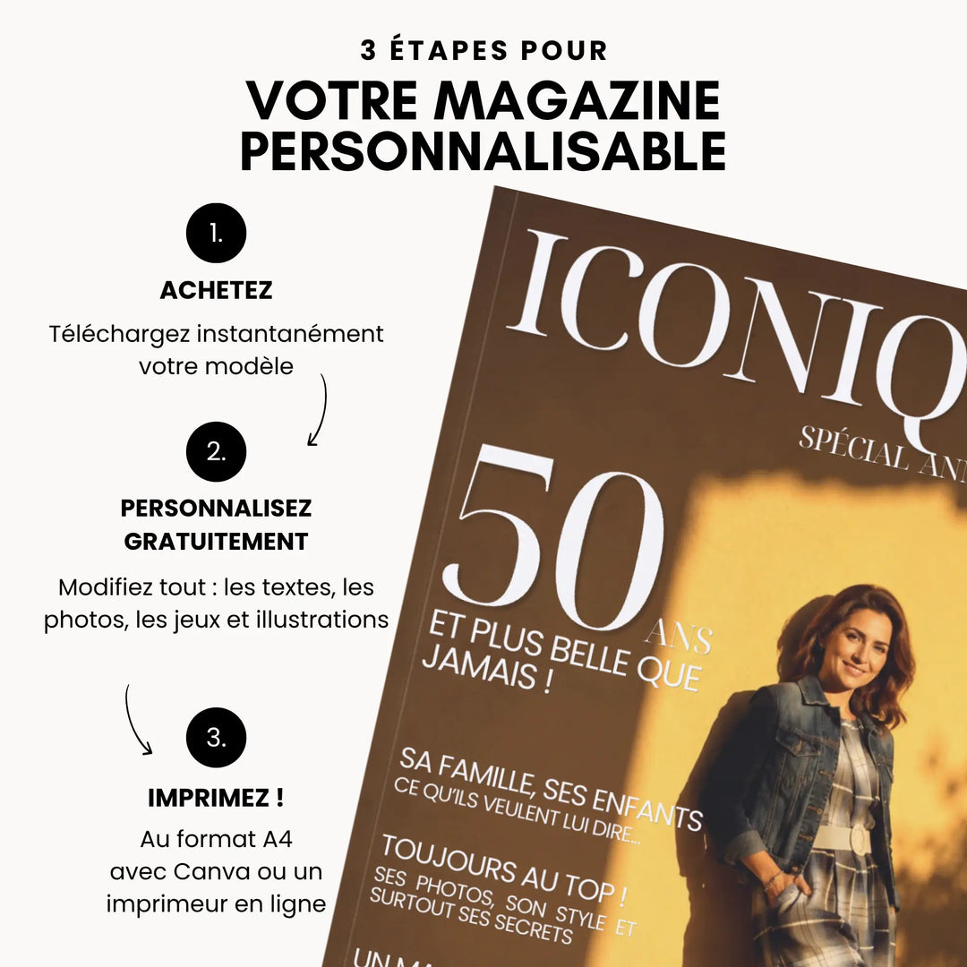 Magazine Personnalisé Anniversaire 50 ans | Modèle Canva à personnaliser