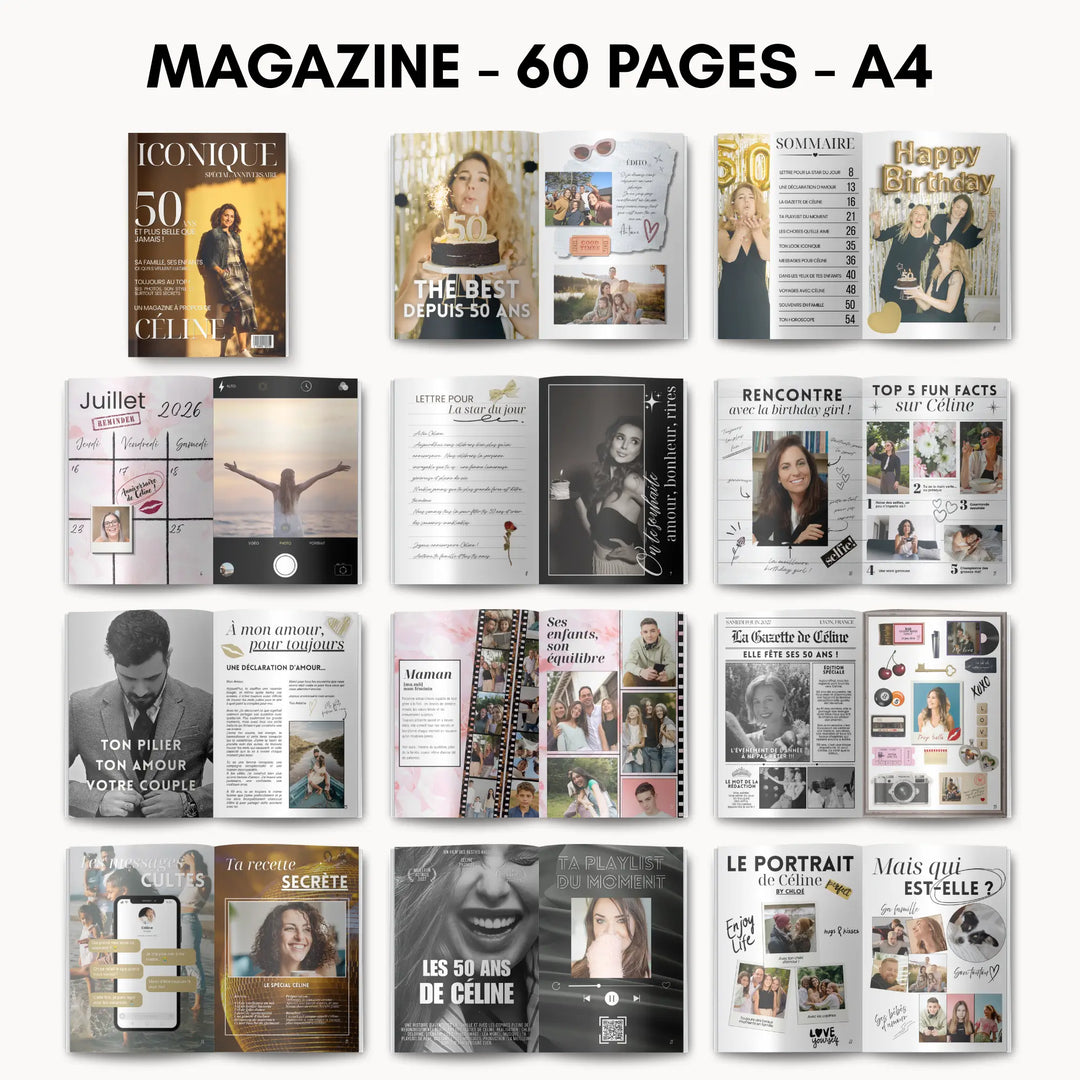 Magazine Personnalisé Anniversaire 50 ans | Modèle Canva à personnaliser