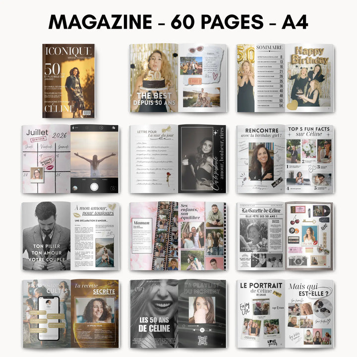 Magazine Personnalisé Anniversaire 50 ans | Modèle Canva à personnaliser