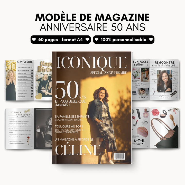 Magazine Personnalisé Anniversaire 50 ans | Modèle Canva à personnaliser