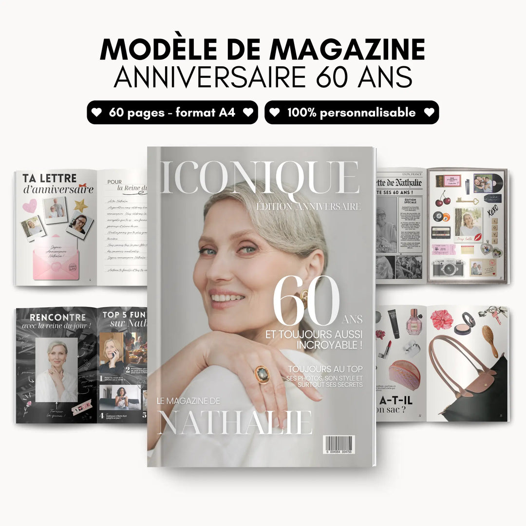 Magazine Personnalisé Anniversaire 60 ans | Modèle Canva
