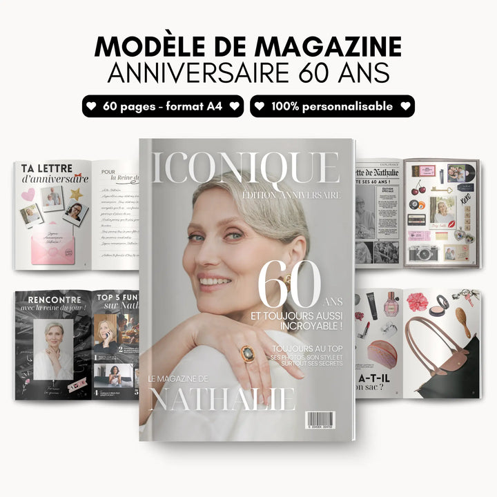 Magazine Personnalisé Anniversaire 60 ans | Modèle Canva
