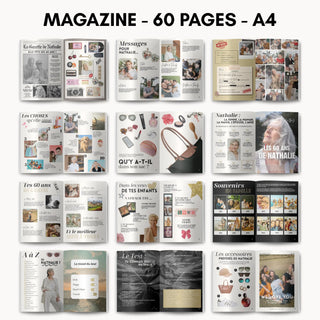 Magazine anniversaire 60 ans personnalisable : messages, souvenirs en famille et tests