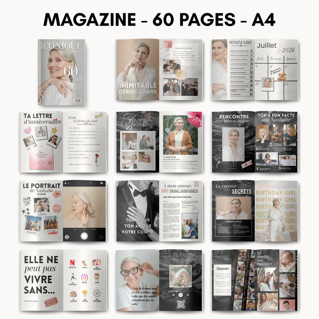 Magazine Personnalisé Anniversaire 60 ans | Modèle Canva