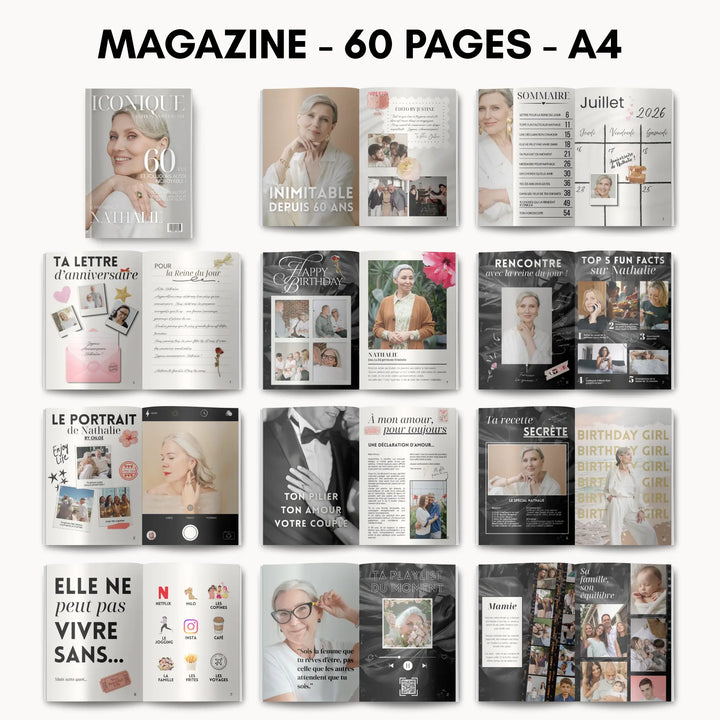 Magazine Personnalisé Anniversaire 60 ans | Modèle Canva