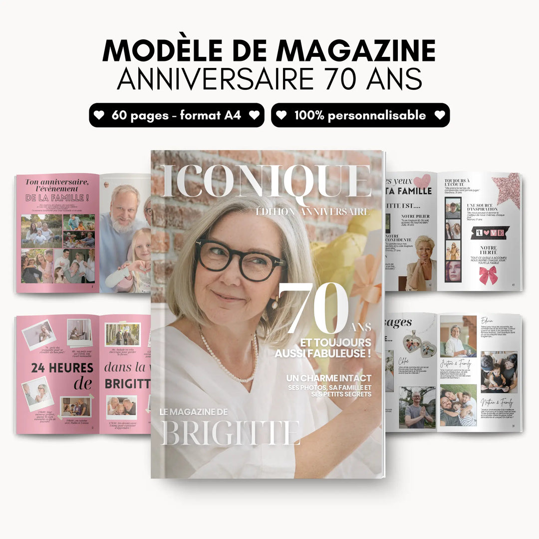 Magazine Personnalisé Anniversaire 70 ans | Modèle Canva