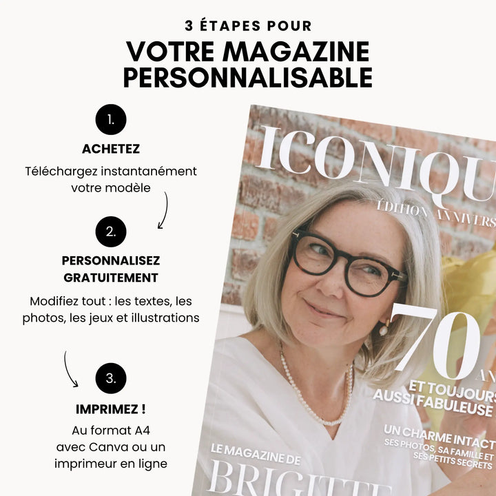 Magazine Personnalisé Anniversaire 70 ans | Modèle Canva