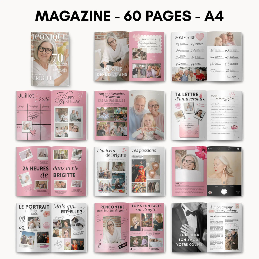 Magazine Personnalisé Anniversaire 70 ans | Modèle Canva