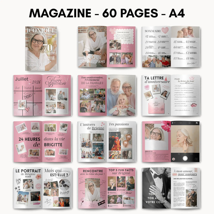 Magazine Personnalisé Anniversaire 70 ans | Modèle Canva