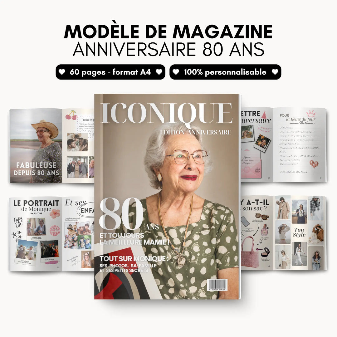 Magazine Personnalisé Anniversaire 80 ans | Modèle Canva