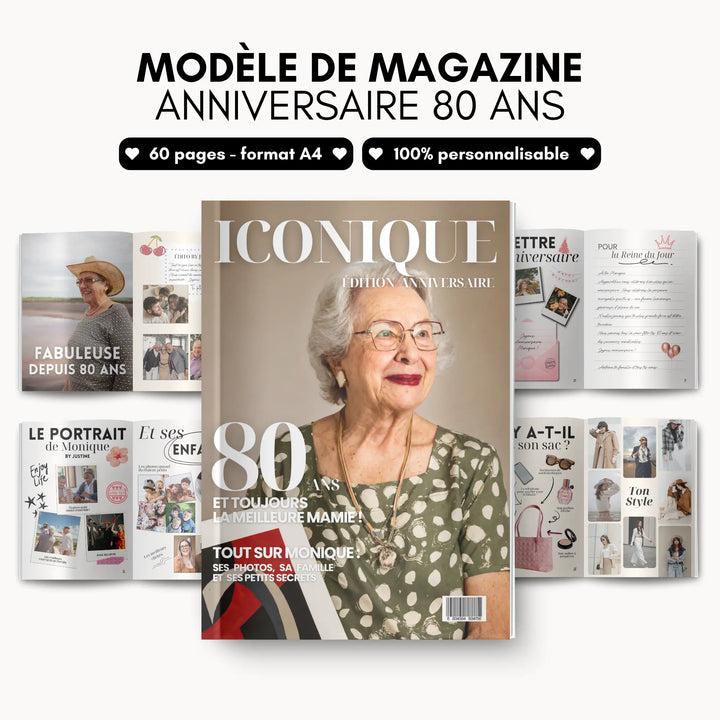 Magazine Personnalisé Anniversaire 80 ans | Modèle Canva