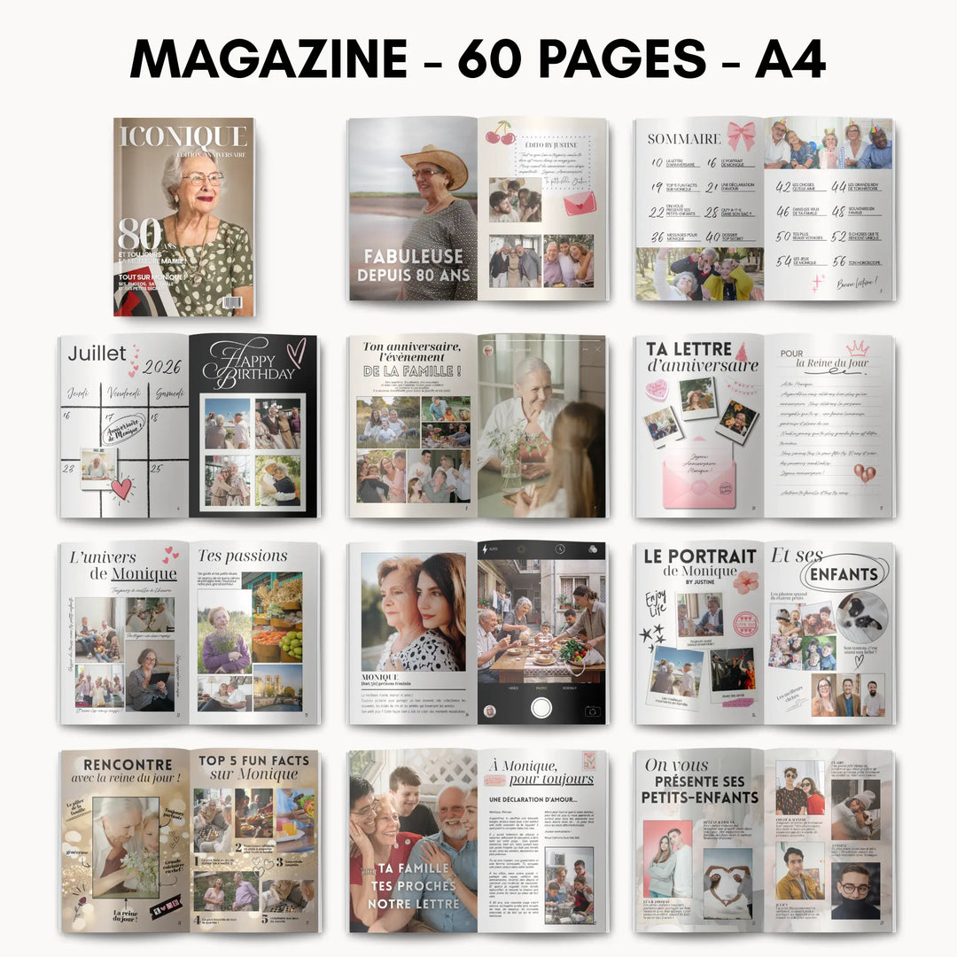 Magazine Personnalisé Anniversaire 80 ans | Modèle Canva