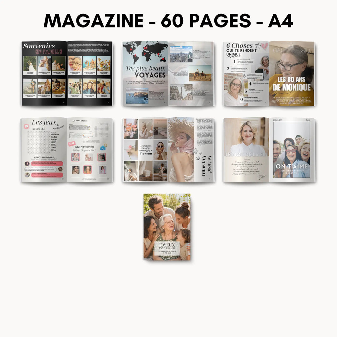 Magazine Personnalisé Anniversaire 80 ans | Modèle Canva