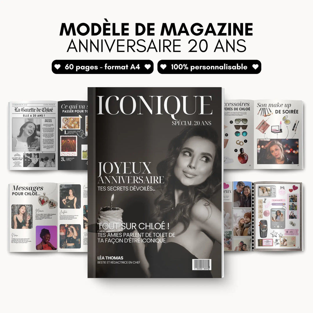 Magazine Personnalisé Anniversaire 20 ans | Modèle Canva à personnaliser