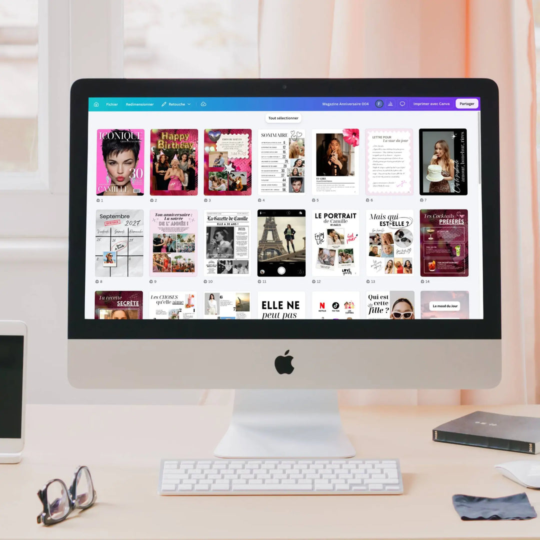 Vue écran canva du magazine personnalisé anniversaire 30 ans pour femme.