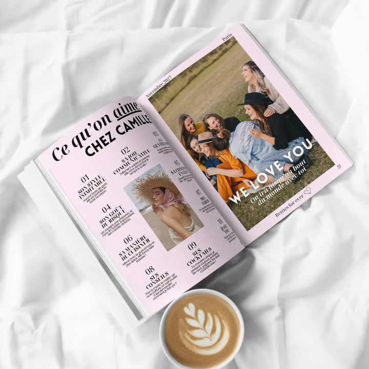 Photo sur une couette du cadeau 30 ans personnalisé pour femme au format magazine.