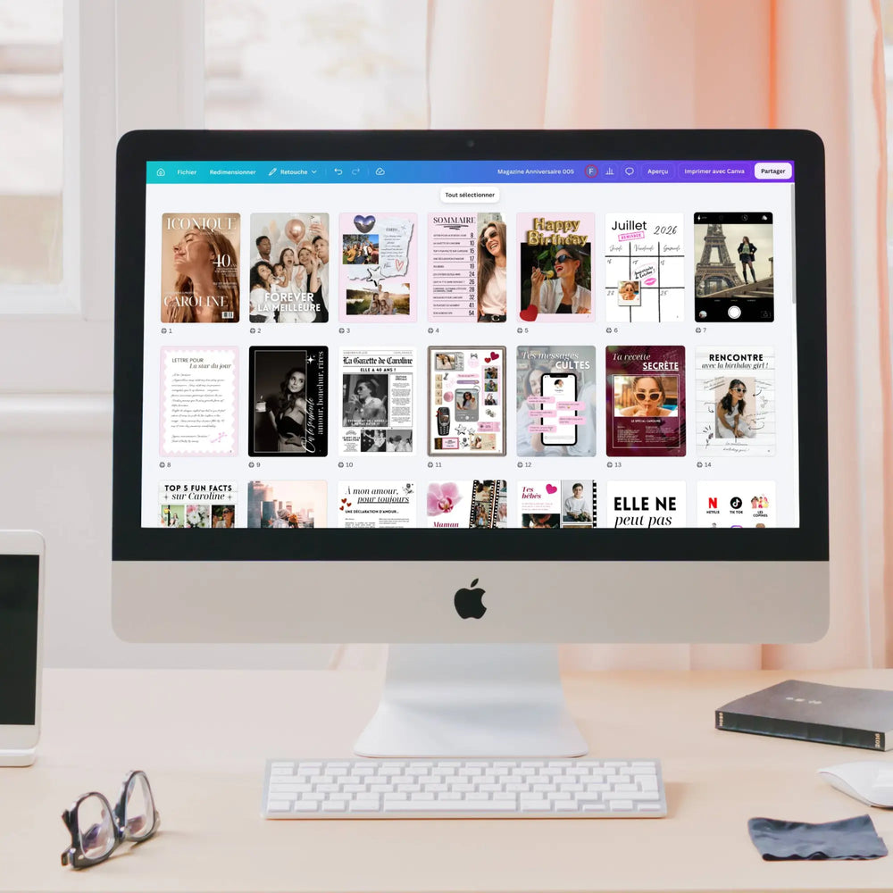Vue écran canva du magazine personnalisé anniversaire 40 ans pour femme.