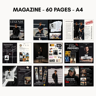 Présentation des pages du modèle de magazine personnalisable homme.