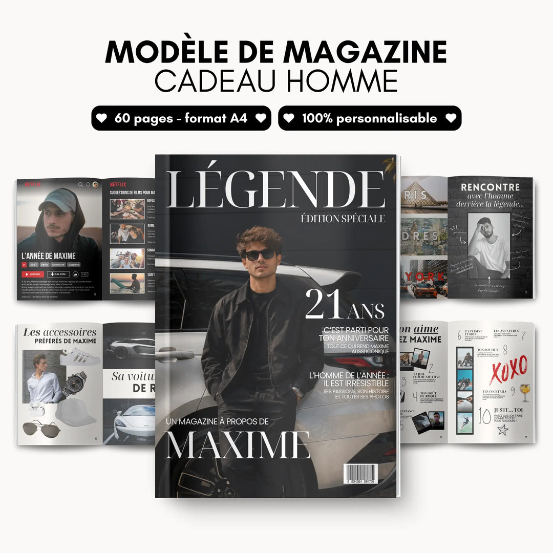 Magazine Personnalisé Anniversaire Homme | Modèle Canva à personnaliser