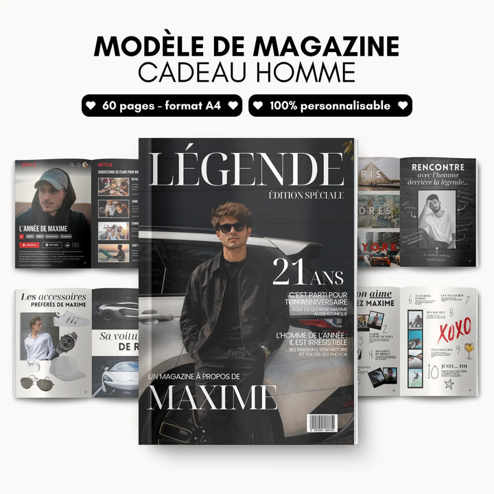 Magazine Personnalisé Anniversaire Homme | Modèle Canva à personnaliser