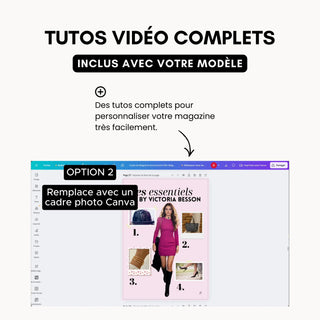 Tutos vidéos inclus avec le magazine personnalisé pour personnaliser facilement dans Canva.