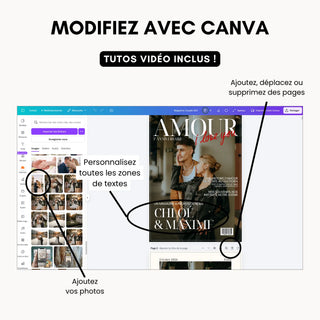 Explications des modifications possibles dans Canva pour personnaliser le magazine.