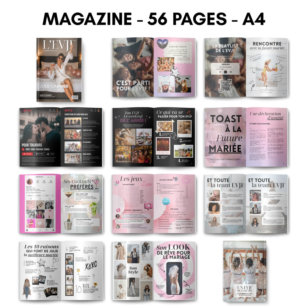 Magazine Personnalisé EVJF Love | Modèle Canva à personnaliser