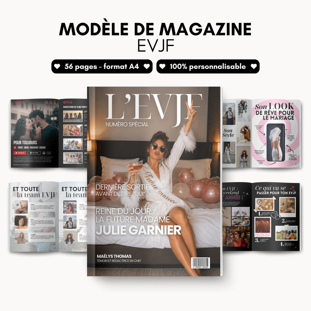 Magazine Personnalisé EVJF Love | Modèle Canva à personnaliser